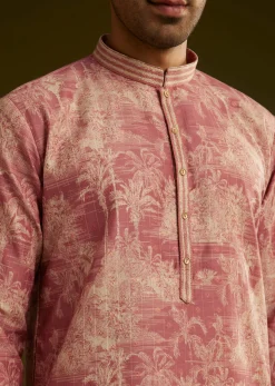 Peach Silk Printed Kurta Set With Tree Motifs