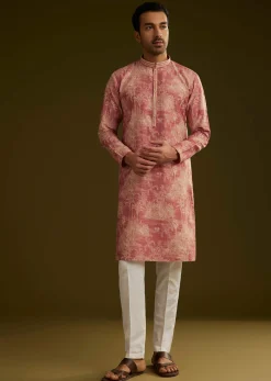 Peach Silk Printed Kurta Set With Tree Motifs