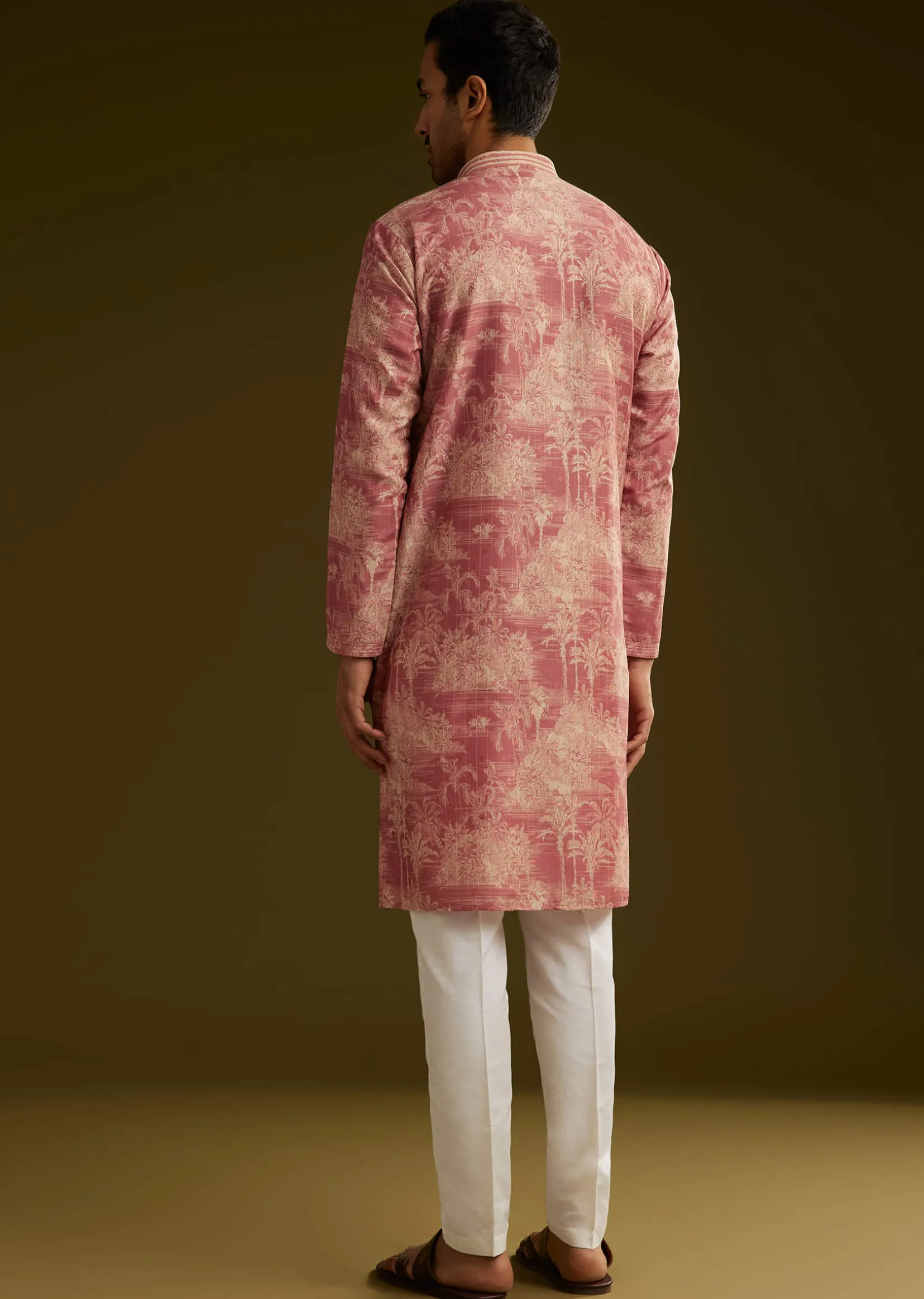 Peach Silk Printed Kurta Set With Tree Motifs