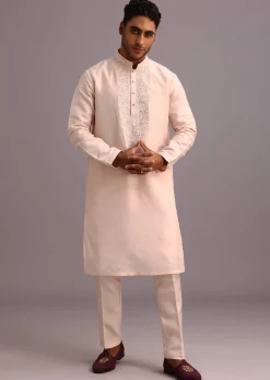 Peach Silk Thread Resham Work Sherwani Set