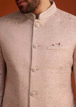 Peach Textured Jodhpuri Suit
