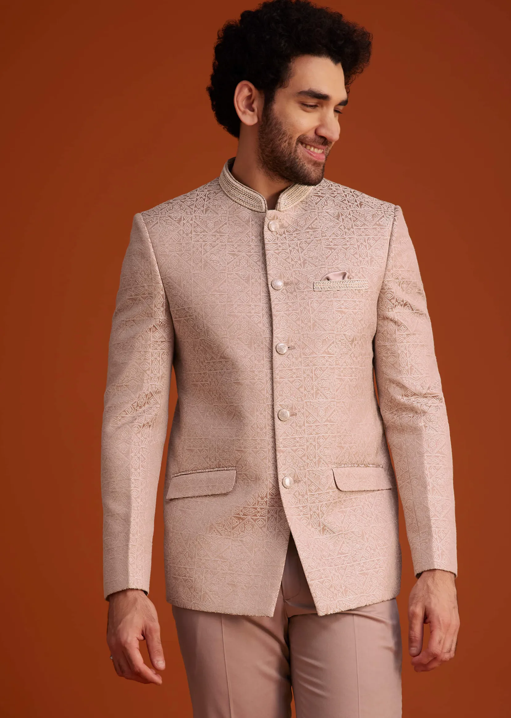 Peach Textured Jodhpuri Suit