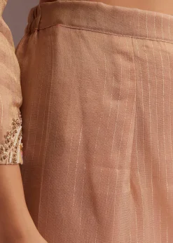 Peach Thread Moti Kurta Palazzo Dupatta Set