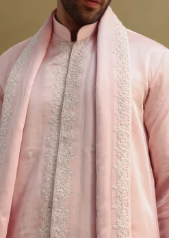 Peach Thread Work Kurta With Dupatta Set