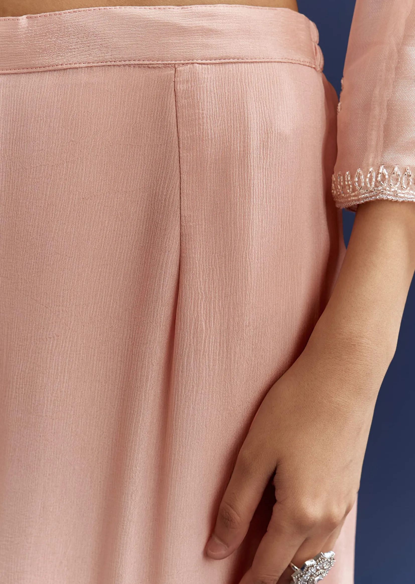 Peach Tissue Cutdana Kurta With Stone Work Dupatta In Tissue