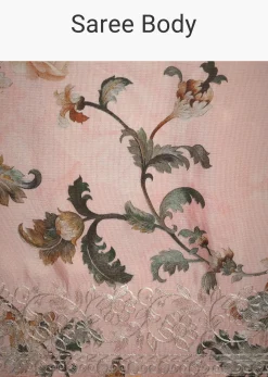 Peach Tissue Muslin Digital Print Saree With Pitta Work Border