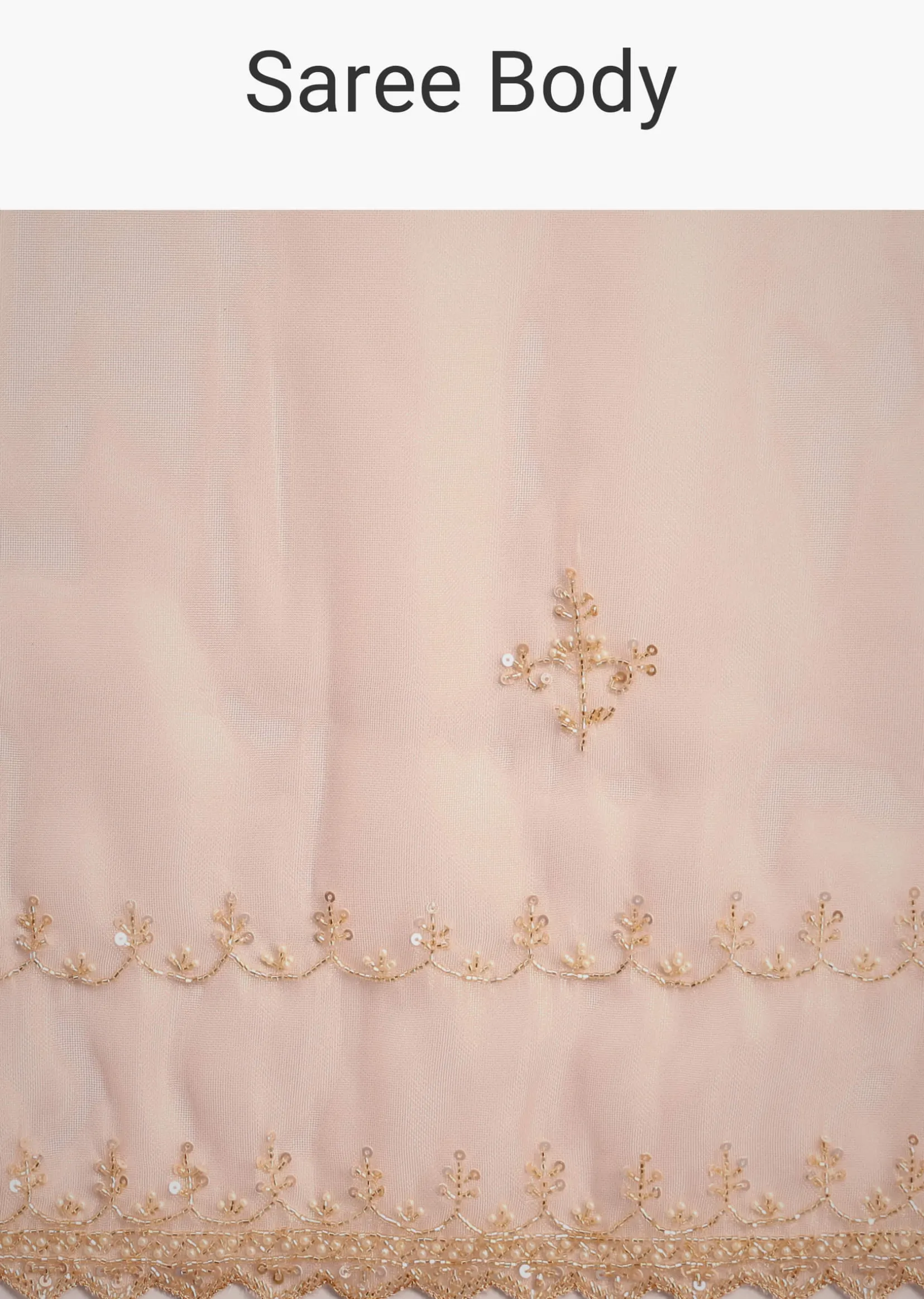Peach Tissue Saree With Cutdana Embroidered Border And Unstitched Blouse