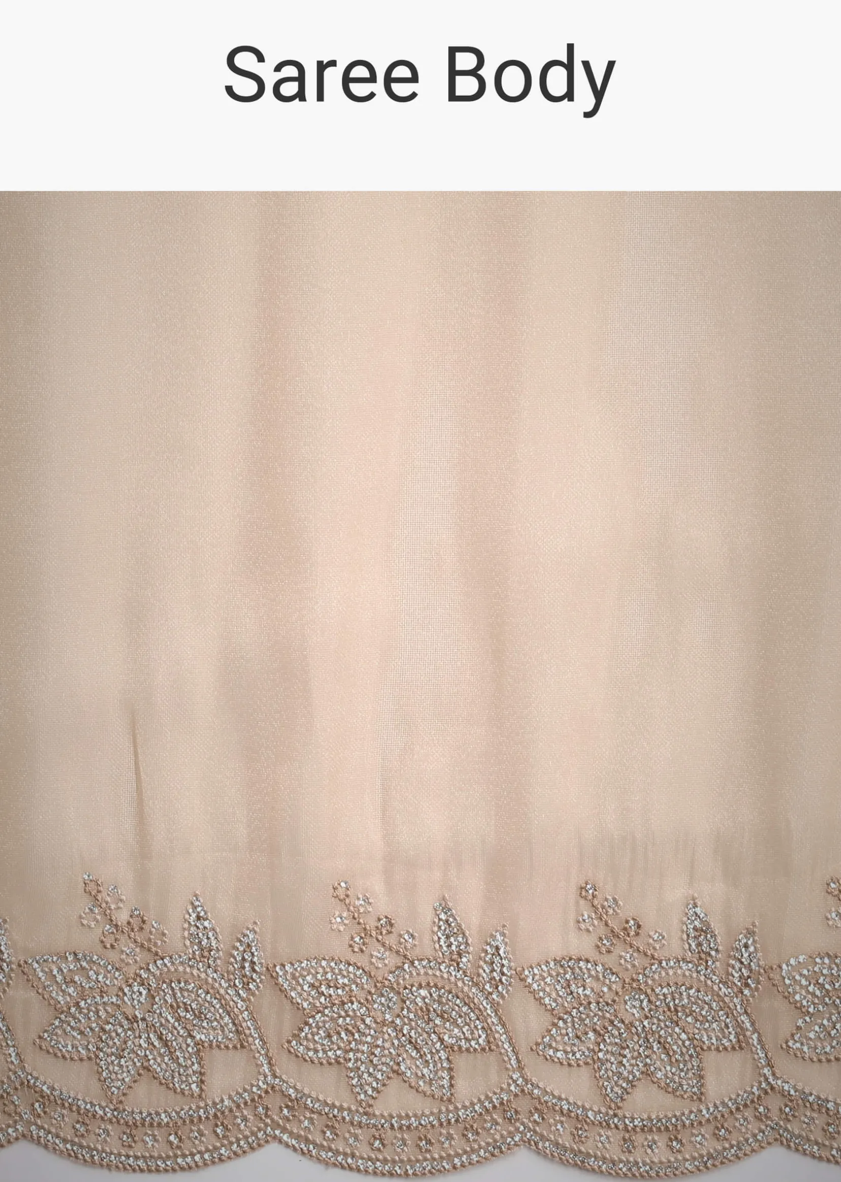 Peach Tissue Saree With Diamonds Embroidered Border