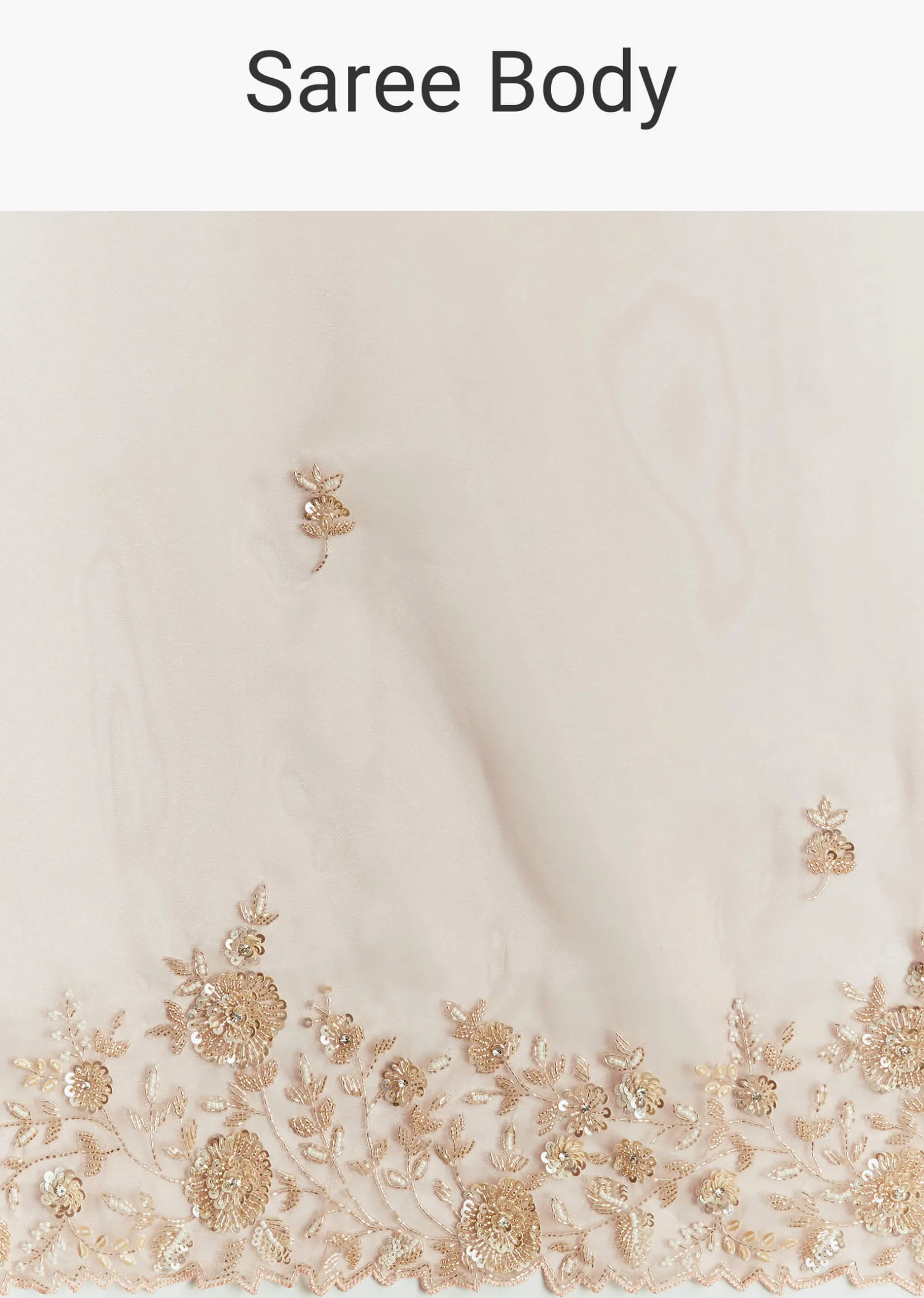 Peach Tissue Saree With Floral Moti And Cutdana Embroidery