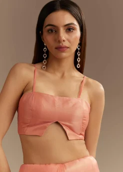Peach Tissue Saree With Stones Cutdana Embellishments And Scallop Border