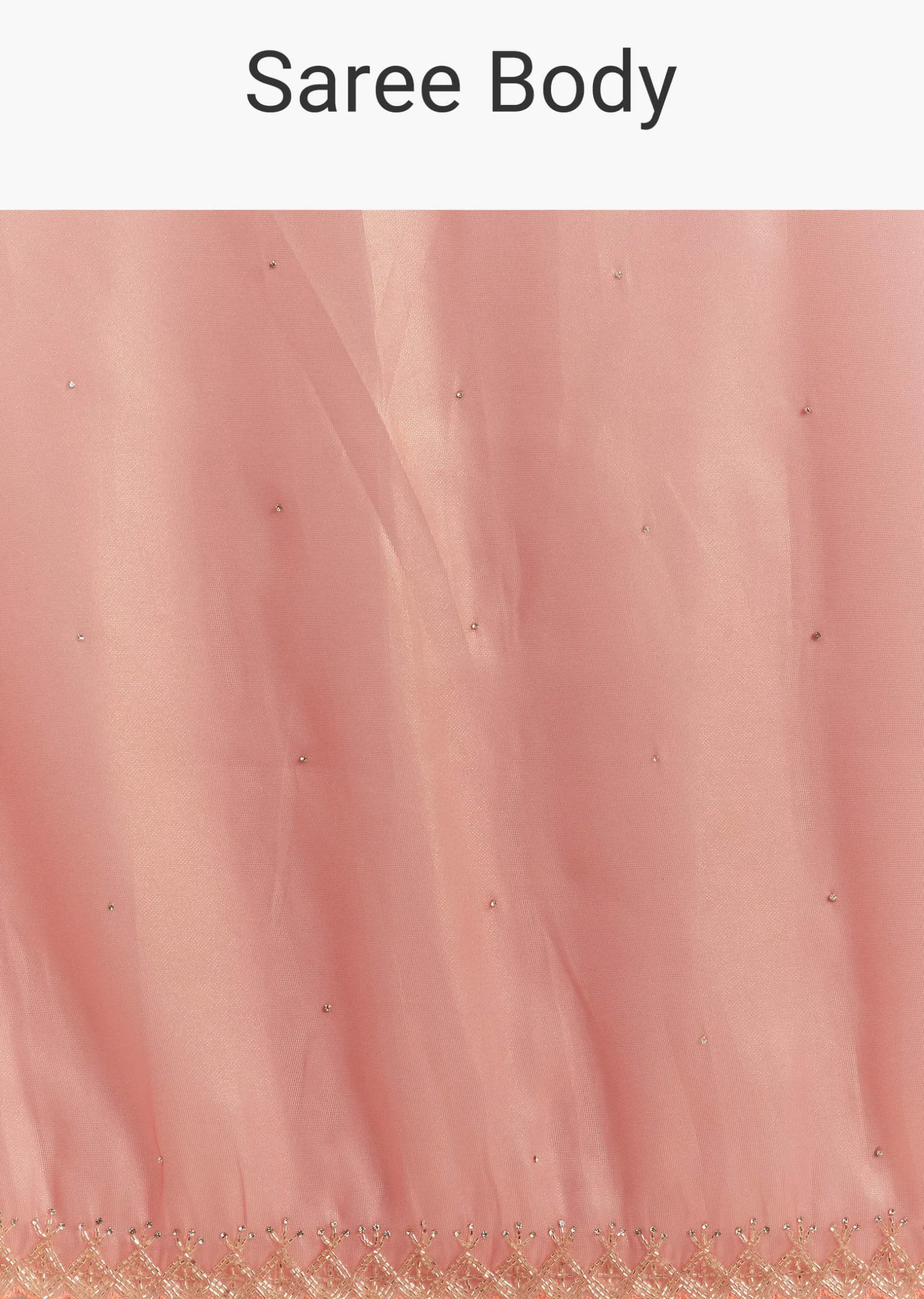 Peach Tissue Saree With Stones Cutdana Embellishments And Scallop Border
