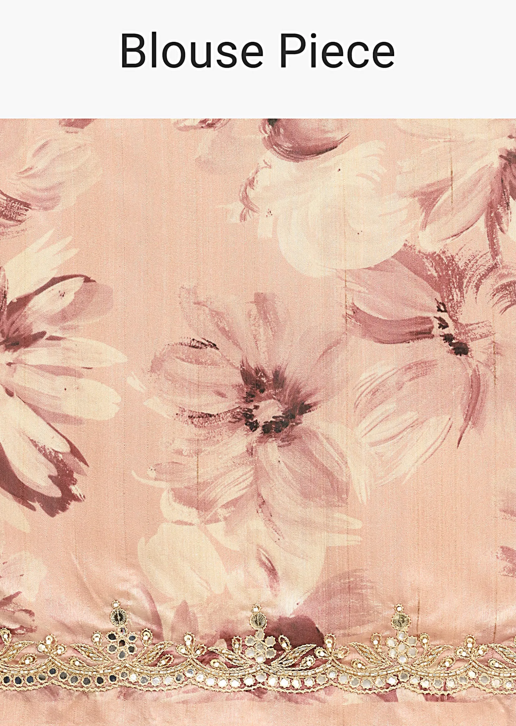 Peach Tussar Silk Floral Printed Saree With Mirror Embroidery