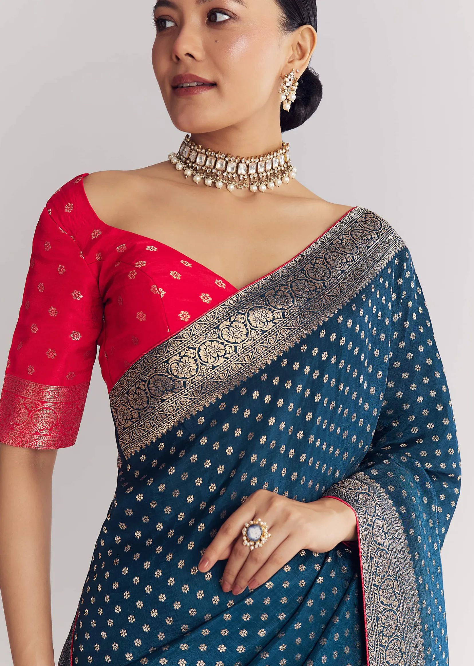 Peacock Blue Dola Silk Saree With Butti Work