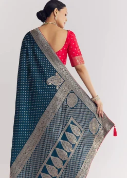 Peacock Blue Dola Silk Saree With Butti Work