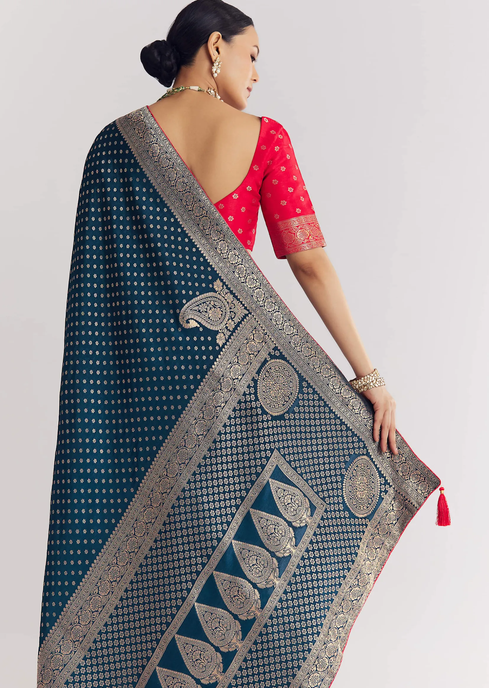 Peacock Blue Dola Silk Saree With Butti Work