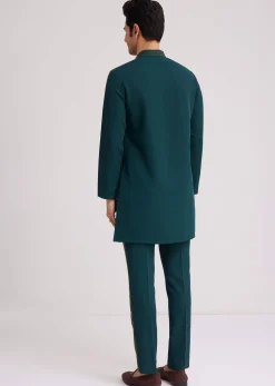 Peacock Blue Lycra Kurta Set With Bead Work