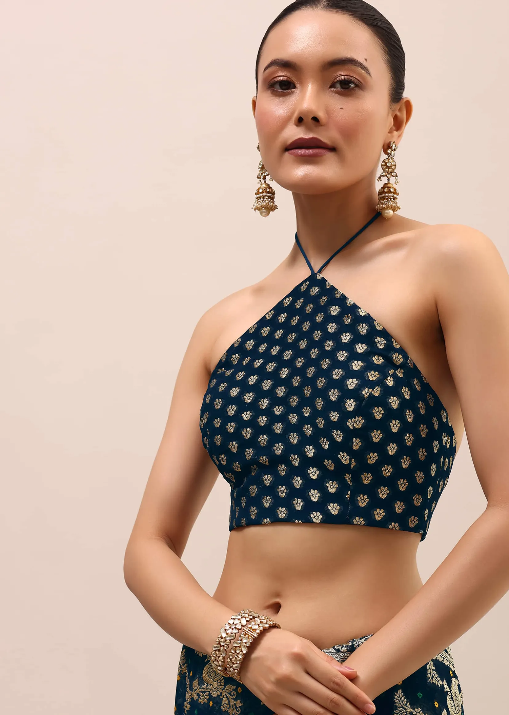 Peacock Blue Saree In Zari Jaal With Unstitched Blouse