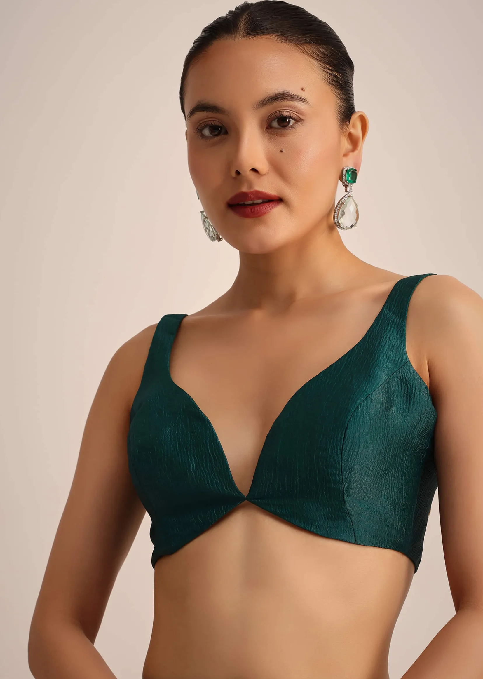 Peacock Green Crushed Tissue Saree With Cutdana And Sequin Border With Unstitched Blouse