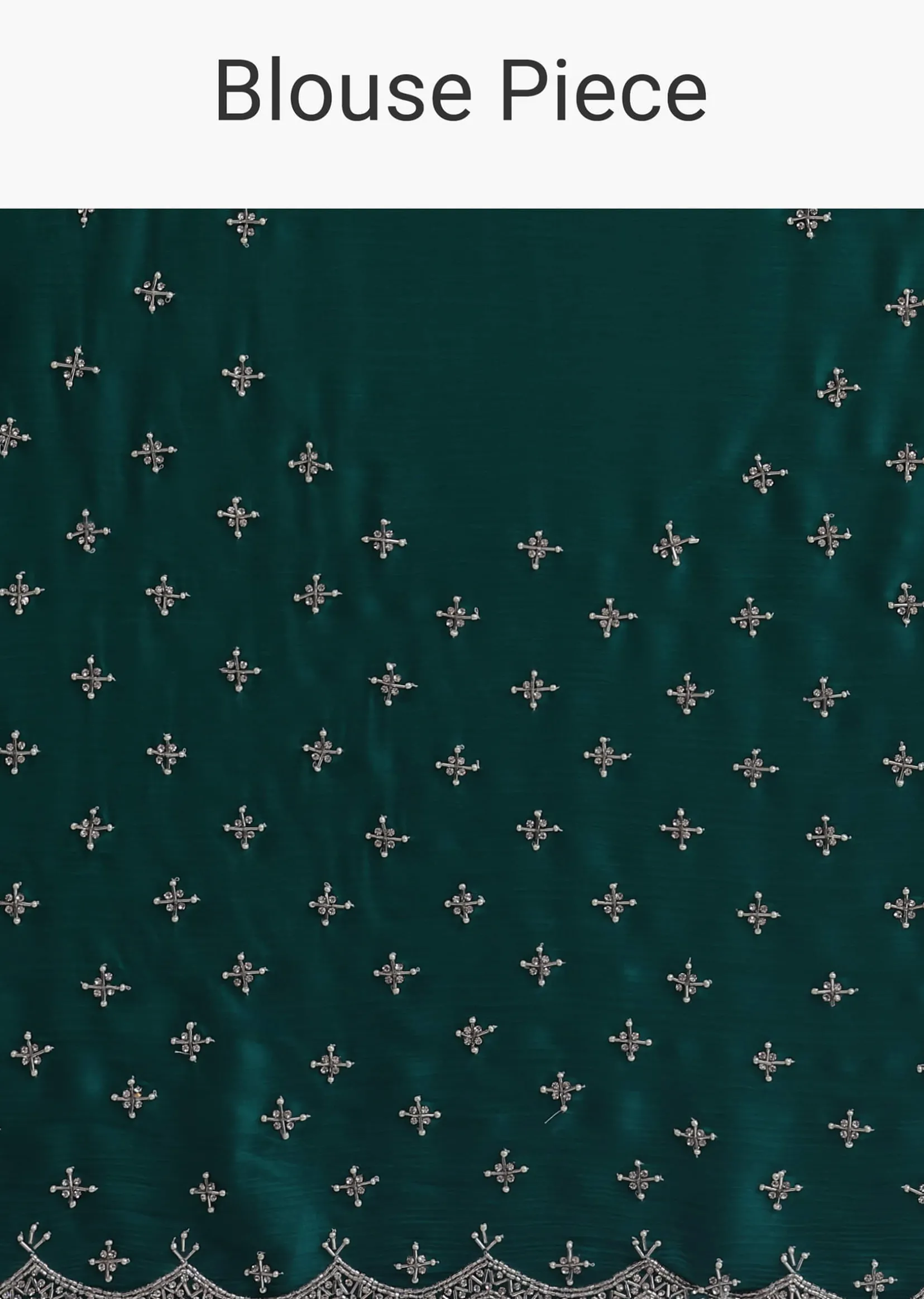 Peacock Green Saree In Satin Chinon With Scallop Border And Unstitched Blouse Piece