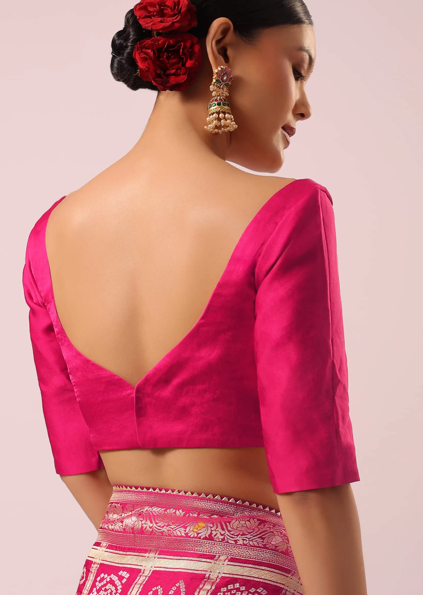 Peacock Rani Pink Dola Silk With Bandhani Weave Detail