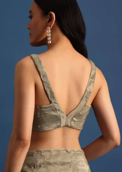 Pencil Grey Cutdana Embroidered Crepe Saree With Unstitched Blouse