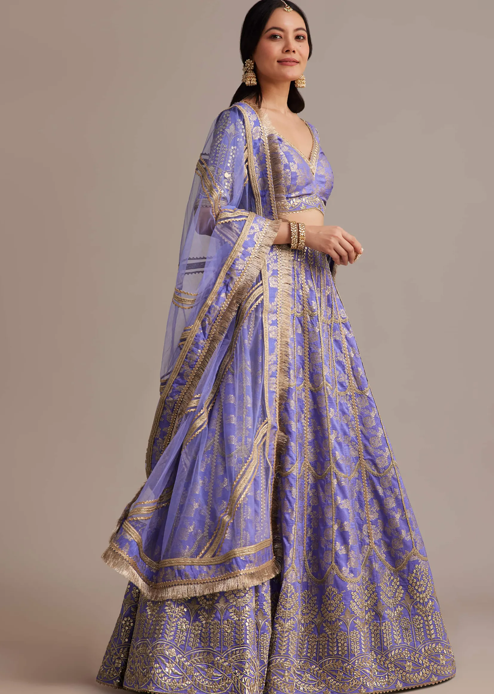 Periwinkle Blue Jacquard Lehenga Set With Zari And Sequins Work