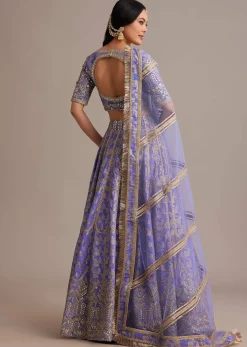 Periwinkle Blue Jacquard Lehenga Set With Zari And Sequins Work