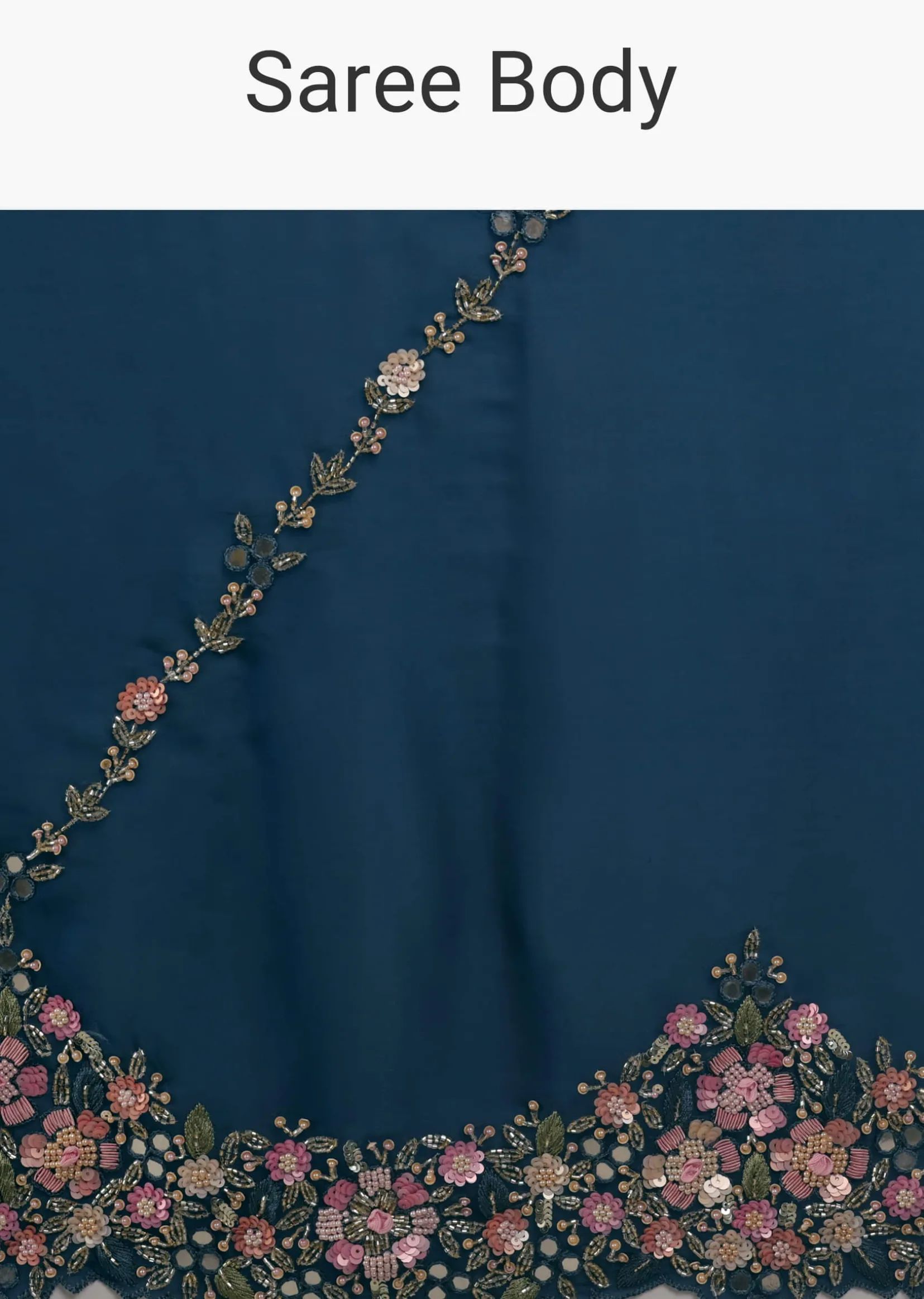 Persian Blue 3D Embroidered Saree In Tissue Silk