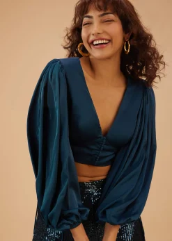 Persian Blue Palazzo And Crop-Top Set