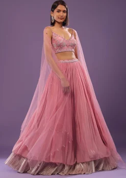 Petal Pink Embroidered Bridesmaid Lehenga Set In Crepe
