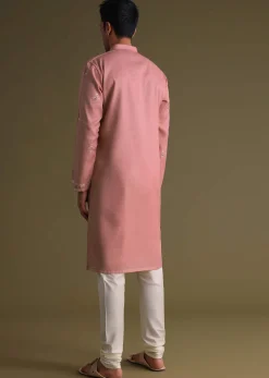 Petal Pink Kurta Set In Silk With Mirror Embroidery