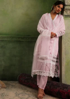 Petal Pink Pant Suit Set In Viscose Silk