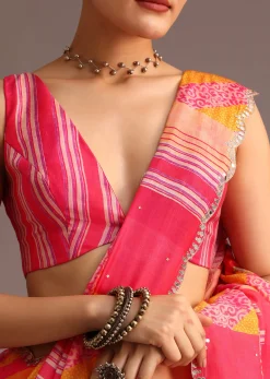 Pink Abstract Printed Muslin Saree