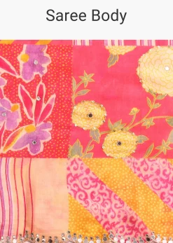 Pink Abstract Printed Muslin Saree