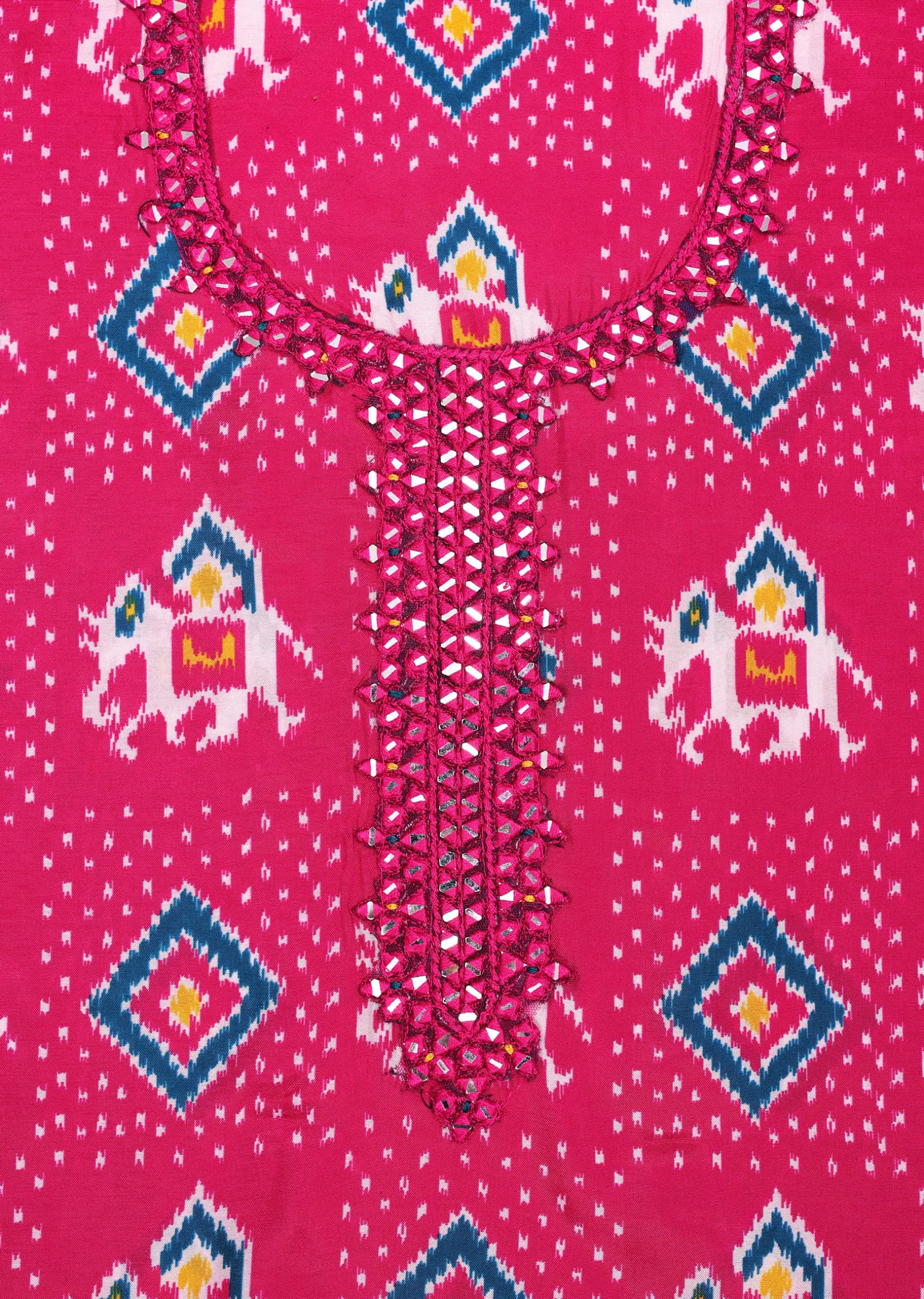 Pink And Blue Patola Printed Tussar Dress Material
