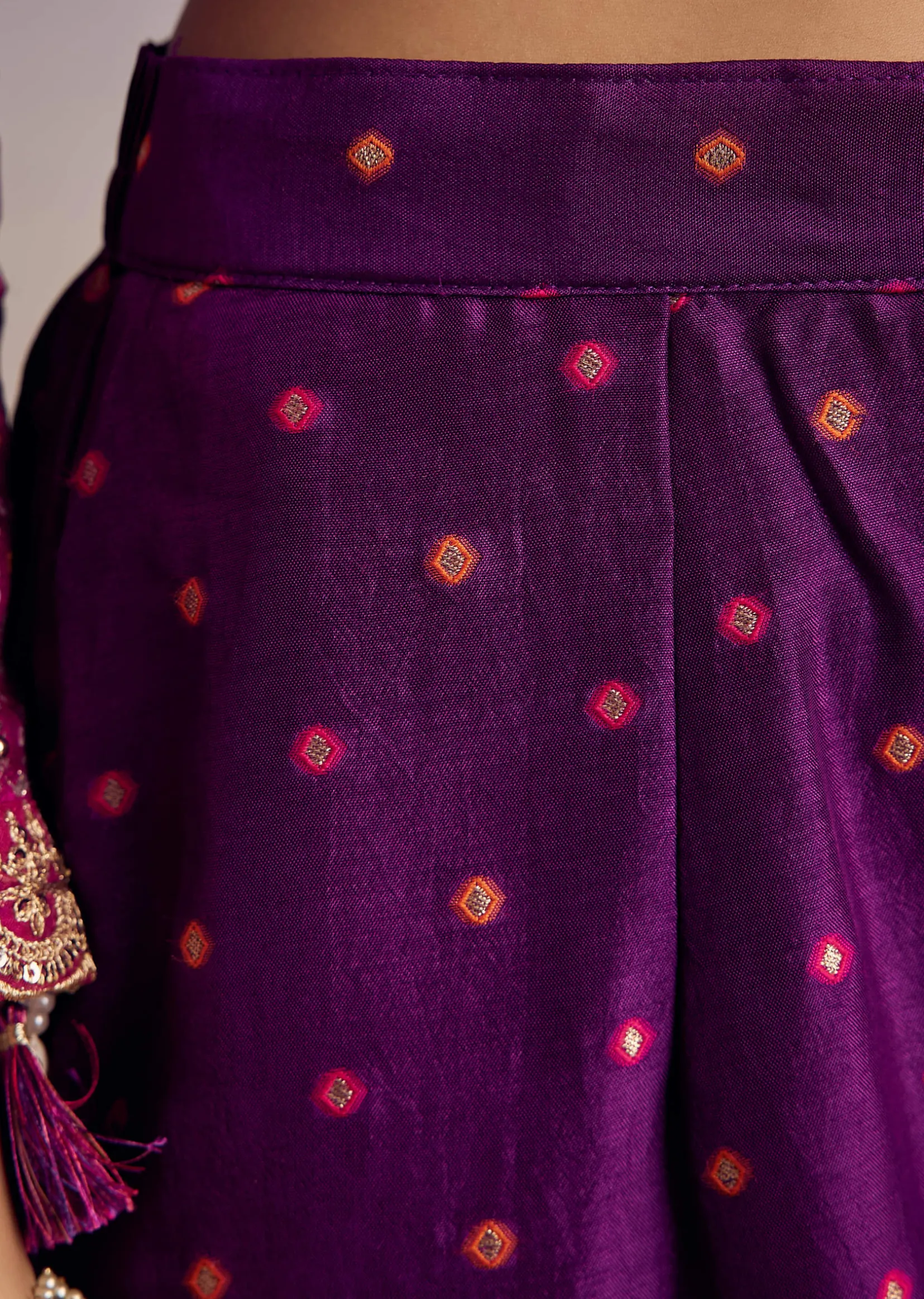 Pink And Purple Ombre Bandhani Anarkali Suit With Zardosi Neckline