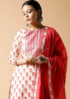 Pink And White Sharara Suit With Printed Floral Buttis And Detailed Using Zari And Gotta Lace