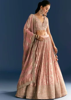 Pink Banarasi Tissue Lehenga Dupatta With Zardosi Choli