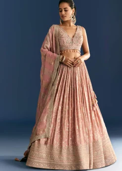 Pink Banarasi Tissue Lehenga Dupatta With Zardosi Choli