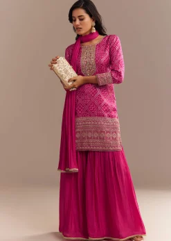 Pink Bandhani Zardosi Sharara Set