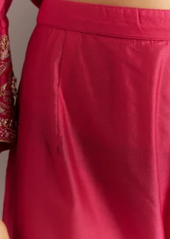 Pink Chanderi Anarkali With Gotta Moti Neckline And Lace Dupatta