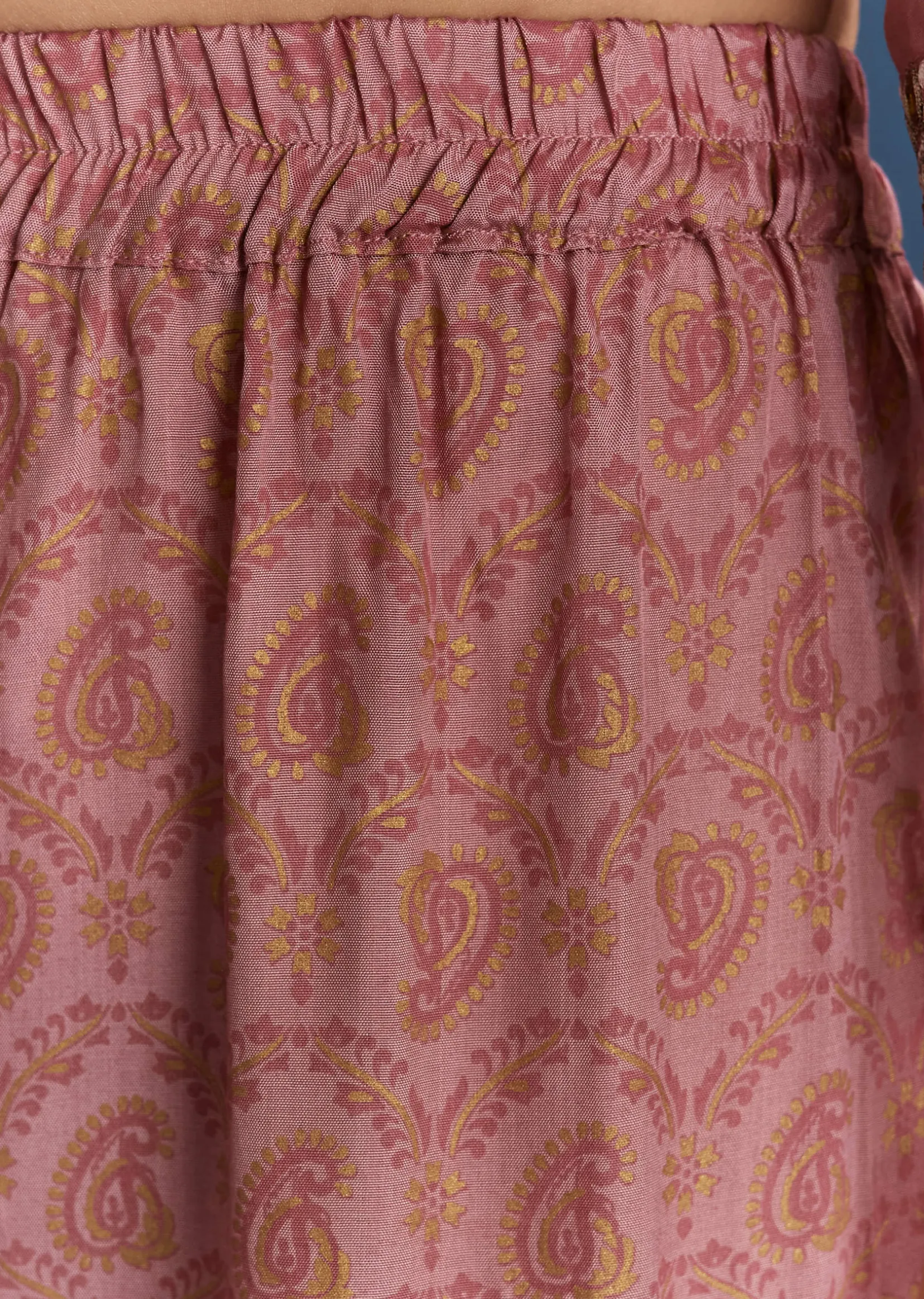 Pink Chanderi Printed Anarkali With Thread Work
