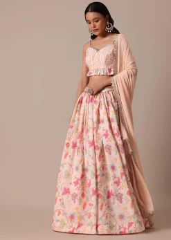 Pink Chanderi Printed Lehenga Set