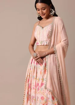 Pink Chanderi Printed Lehenga Set