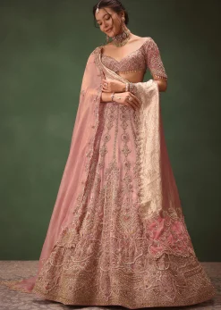 Pink Chanderi Silk Heavy Embroidered Lehenga Set