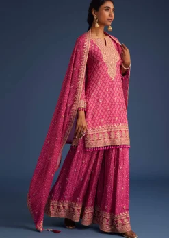 Pink Chinon Bandhani Palazzo Set
