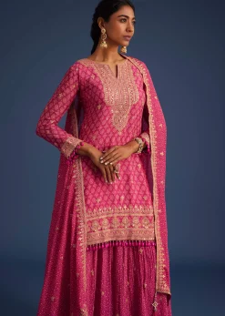 Pink Chinon Bandhani Palazzo Set