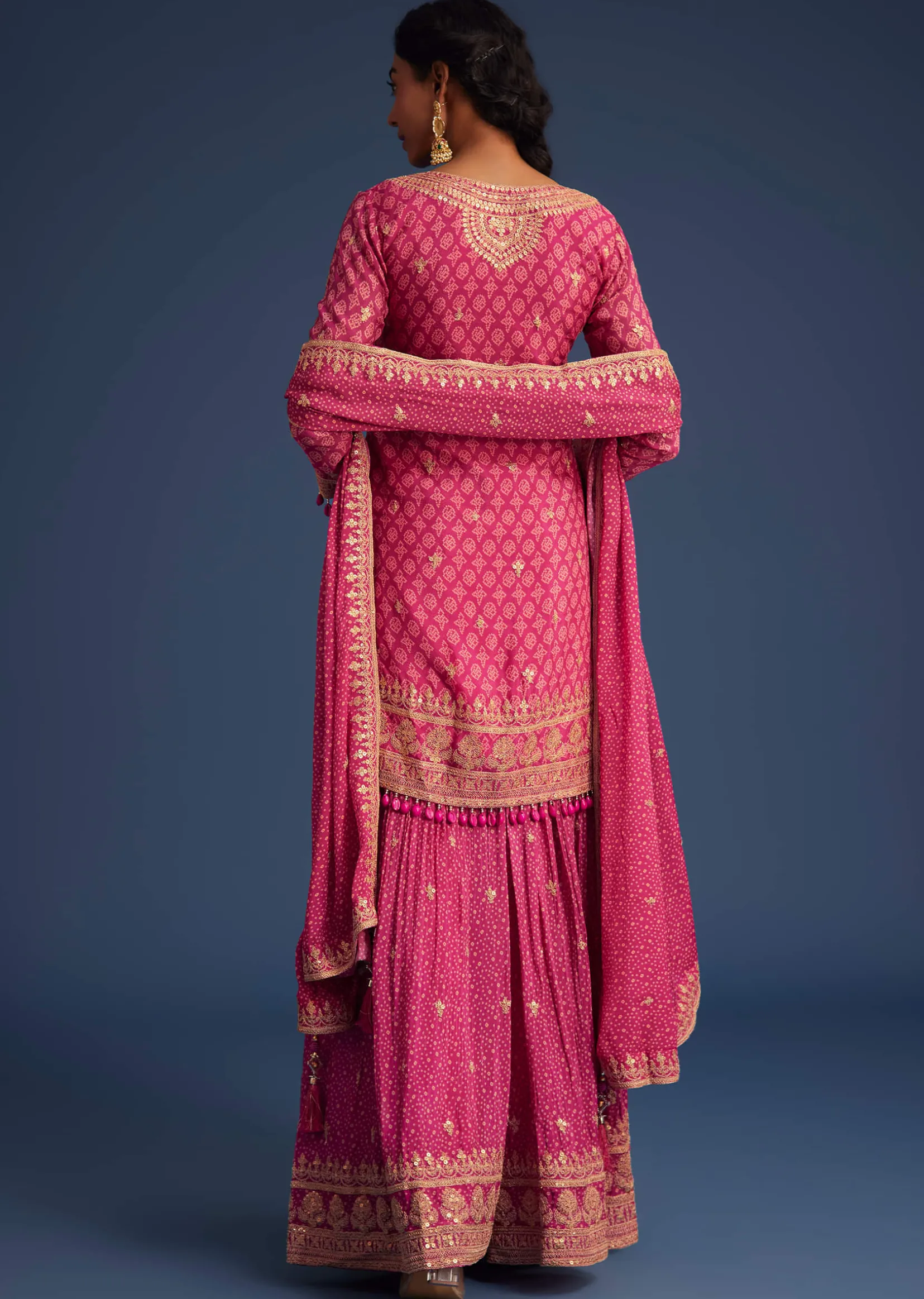 Pink Chinon Bandhani Palazzo Set