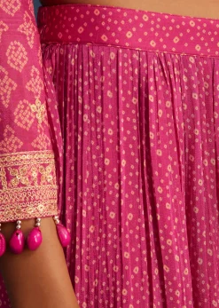 Pink Chinon Bandhani Palazzo Set