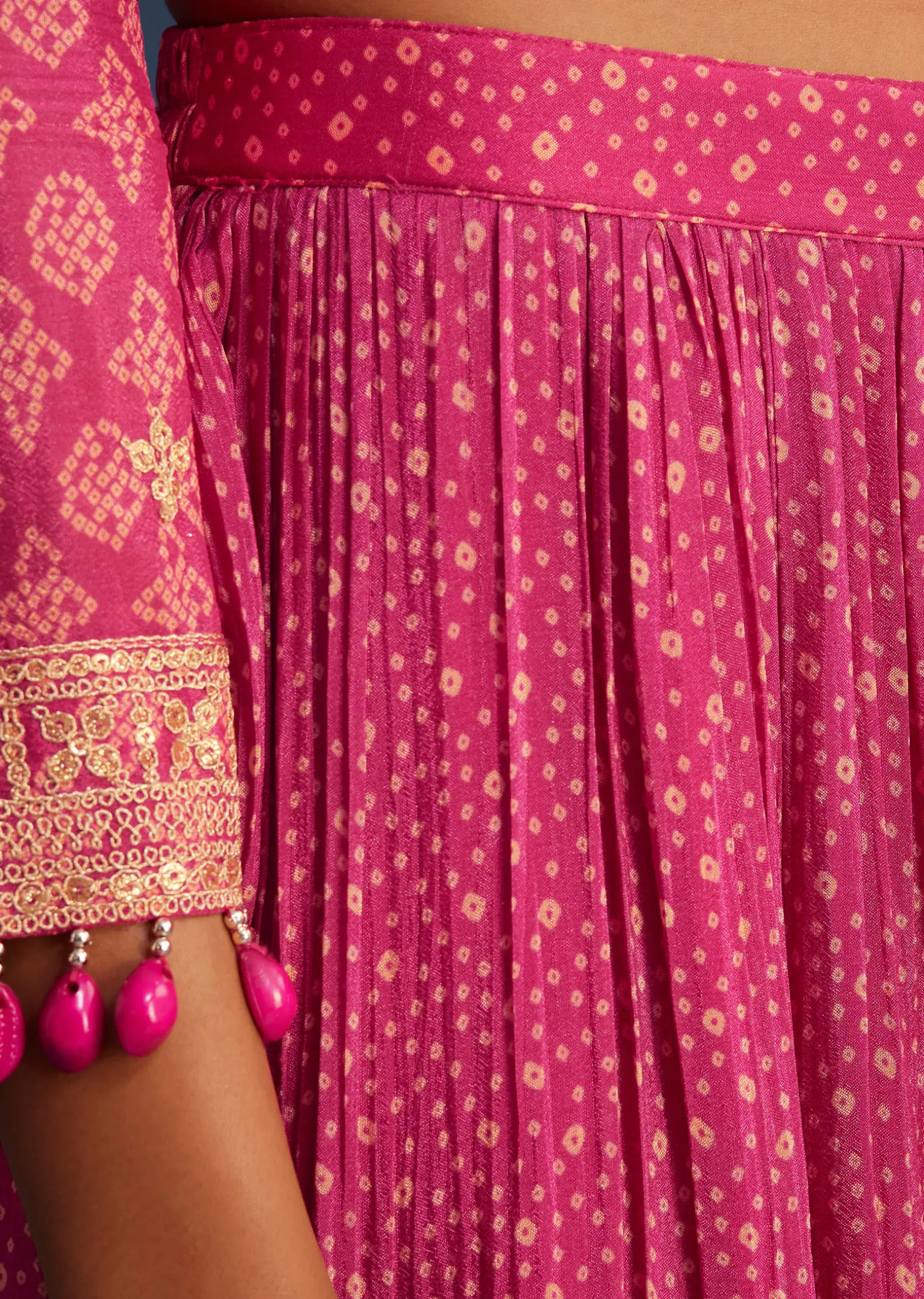 Pink Chinon Bandhani Palazzo Set